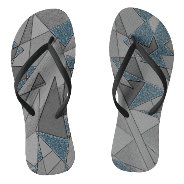 Gray triangle cutouts with rough dark blue pieces flip flops (Footbed)