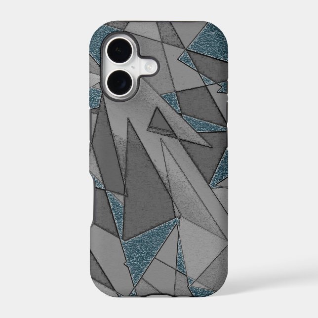 Gray triangle cutouts with rough dark blue pieces iphone case (Back)
