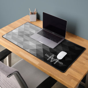 Gray triangle geometric squares ombre Monogram Desk Mat