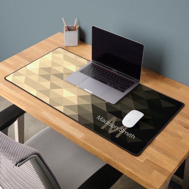 Gray triangle geometric squares ombre Monogram Desk Mat (Office 2)