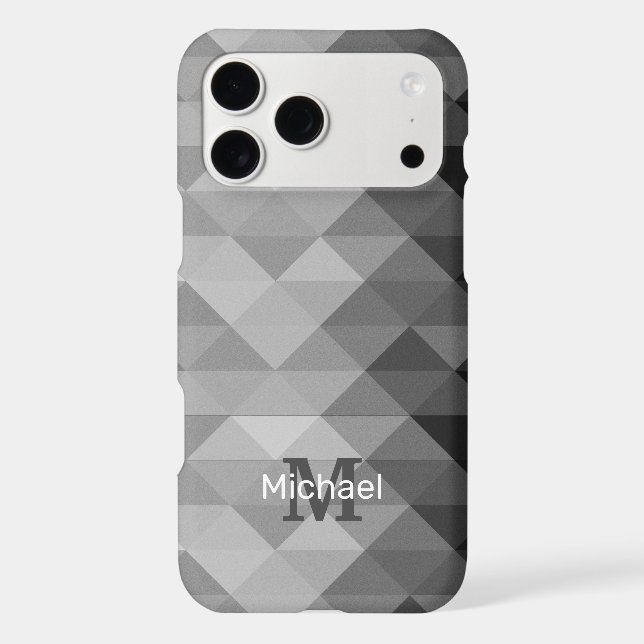 Gray triangle geometric squares ombre Monogram iPhone Case (Back)