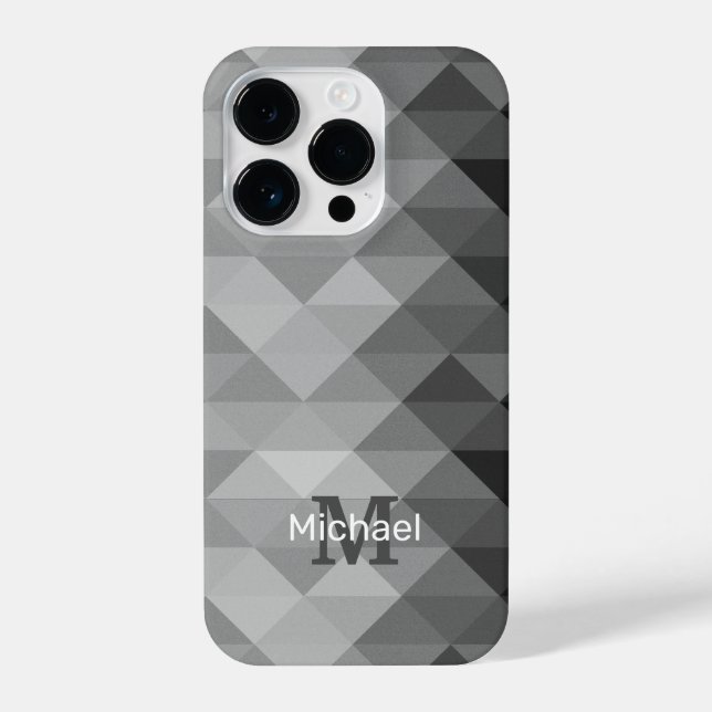 Gray triangle geometric squares ombre Monogram iPhone Case (Back)