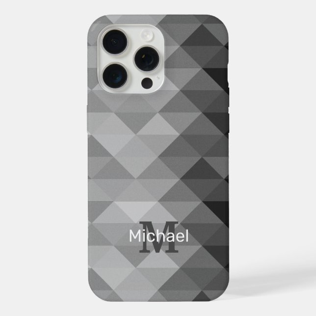Gray triangle geometric squares ombre Monogram Iphone Case (Back)