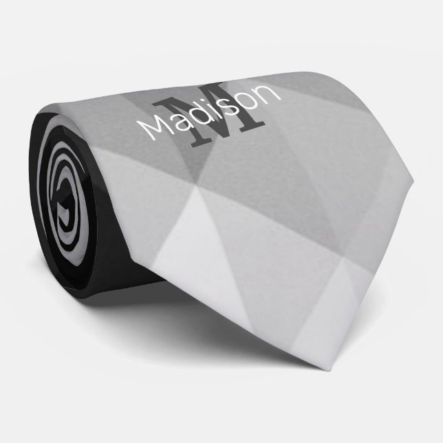 Gray triangle geometric squares ombre Monogram Neck Tie (Rolled)