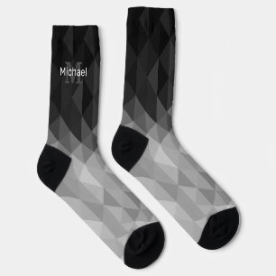 Gray triangle geometric squares ombre Monogram Socks