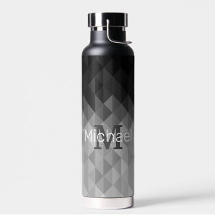 Gray triangle geometric squares ombre Monogram Water Bottle