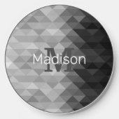 Gray triangle geometric squares ombre Monogram Wireless Charger (Front)