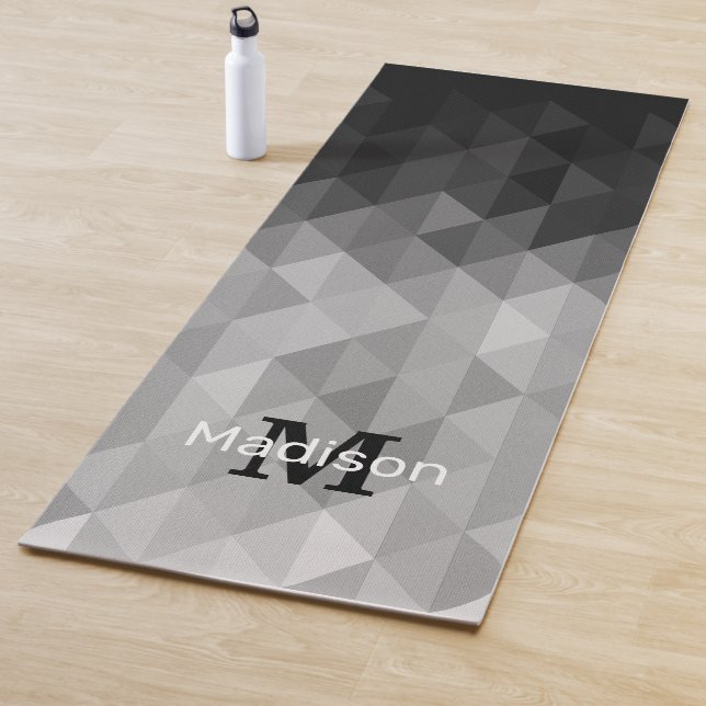 Gray triangle geometric squares ombre Monogram Yoga Mat (In Situ)