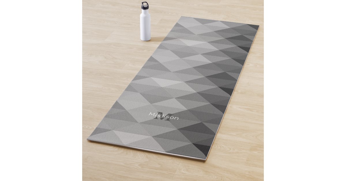 Gopher Triangle Mat Gray triangle geometric squares ombre Monogram Yoga Mat | Zazzle