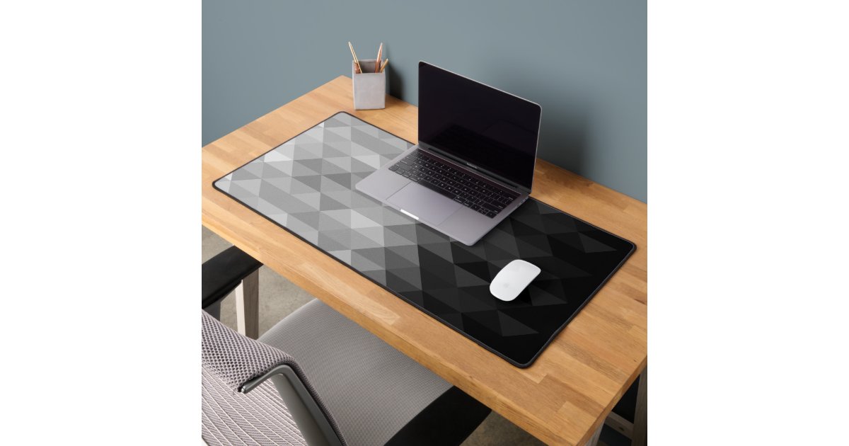 Gray triangle geometric squares ombre pattern desk mat | Zazzle
