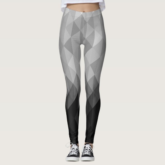 Gray triangle geometric squares ombre pattern leggings (Front)
