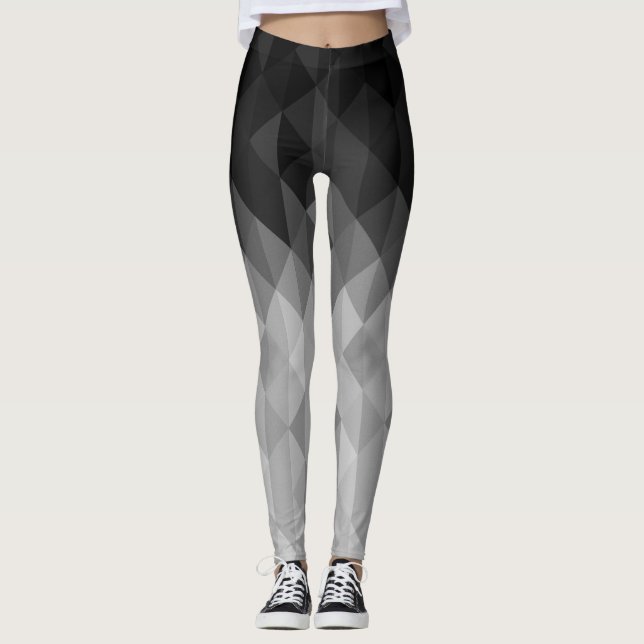 Gray triangle geometric squares ombre pattern leggings (Front)