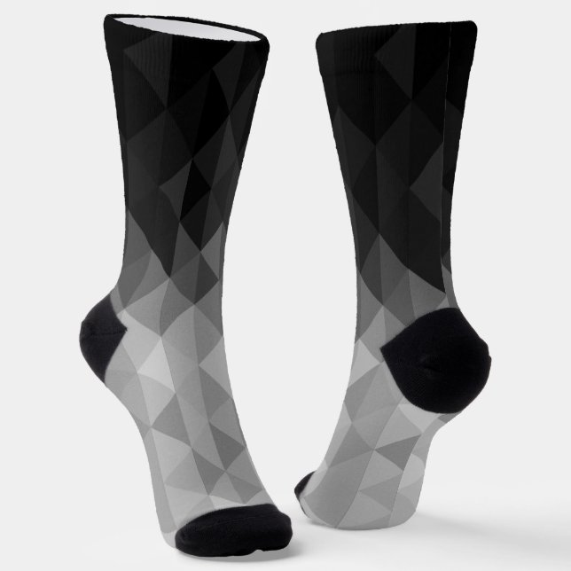 Gray triangle geometric squares ombre pattern socks (Angled)