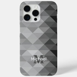 Gray triangle geometric squares pattern Monogram iPhone 15 Pro Max Case