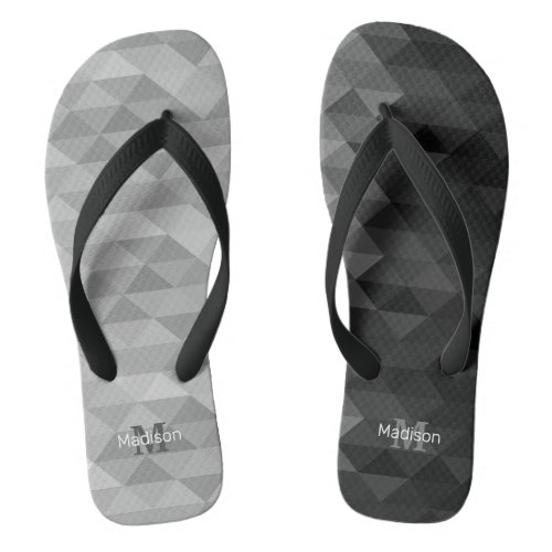 Gray triangle geometric squares pattern Monogram Flip Flops