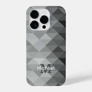 Gray triangle geometric squares pattern Monogram iPhone 14 Pro Case