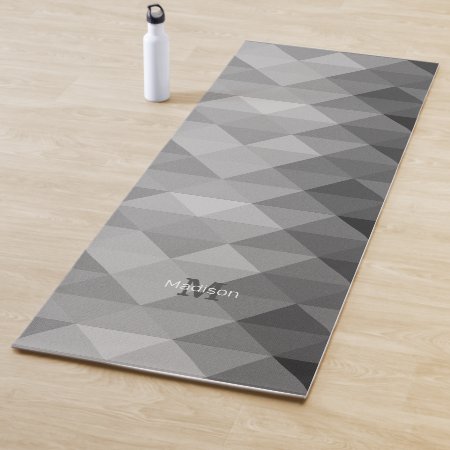 Gray Triangle Geometric Squares Pattern Monogram Yoga Mat