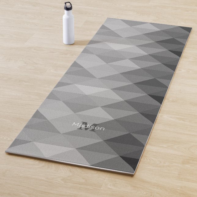 Gray triangle geometric squares pattern Monogram Yoga Mat (In Situ)
