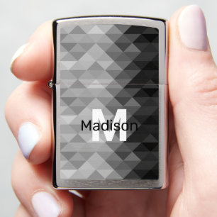 Gray triangle geometric squares pattern Monogram Zippo Lighter