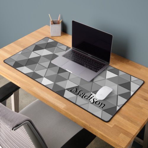 Gray triangle retro geometry pattern Monogram  Desk Mat