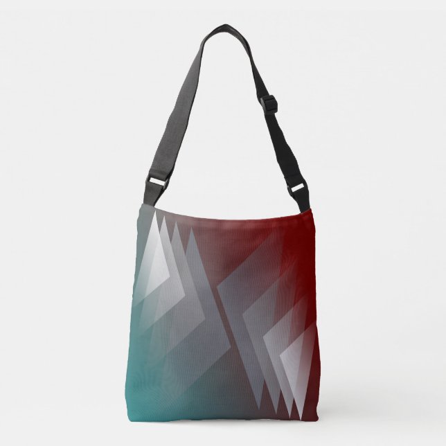 Gray triangles on teal burgundy crossbody bag (Front)