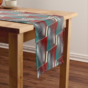 Gray triangles on teal burgundy medium table runner