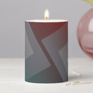 Gray triangles on teal burgundy pillar candle