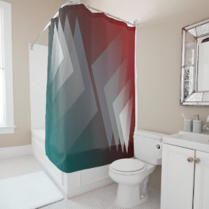 Gray triangles on teal burgundy shower curtain