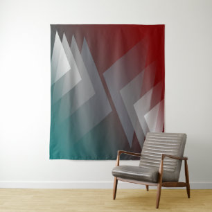 Gray triangles on teal burgundy tapestry
