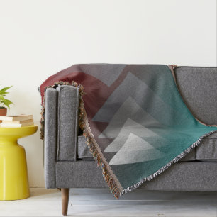 Gray triangles on teal burgundy throw blanket