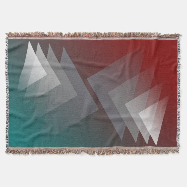 Gray triangles on teal burgundy throw blanket (Front)