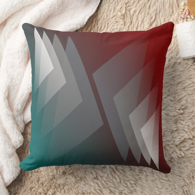 Gray triangles on teal burgundy throw pillow (Blanket)
