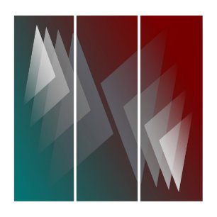 Gray triangles on teal burgundy triptych
