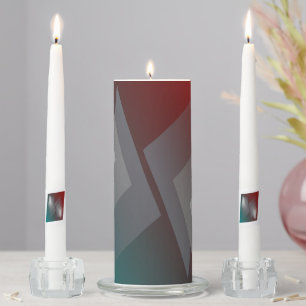 Gray triangles on teal burgundy unity candle set