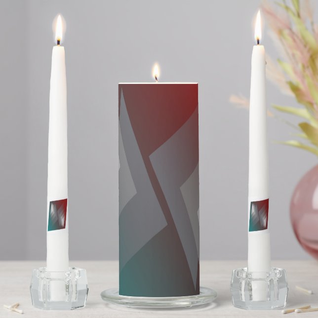 Gray triangles on teal burgundy unity candle set (In Situ)