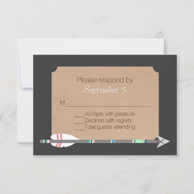 Gray Tribal Arrow Wedding RSVP Card (Front)