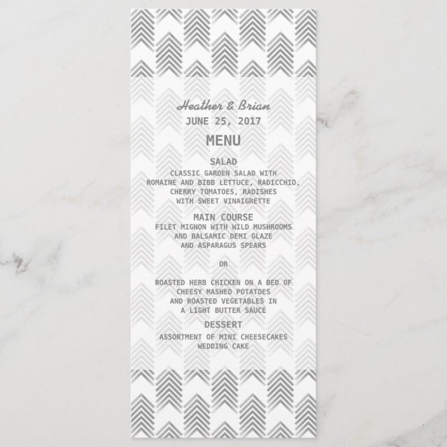 Gray Tribal Arrows Wedding Menu (Front)