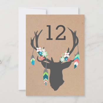 Gray Tribal Deer Head Reception Table Number by Myweddingday at Zazzle