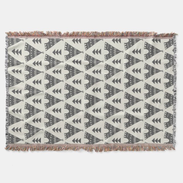 Gray Tribal Teepees Throw Blanket (Front)