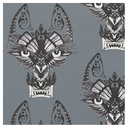 Gray tribal wolf fabric