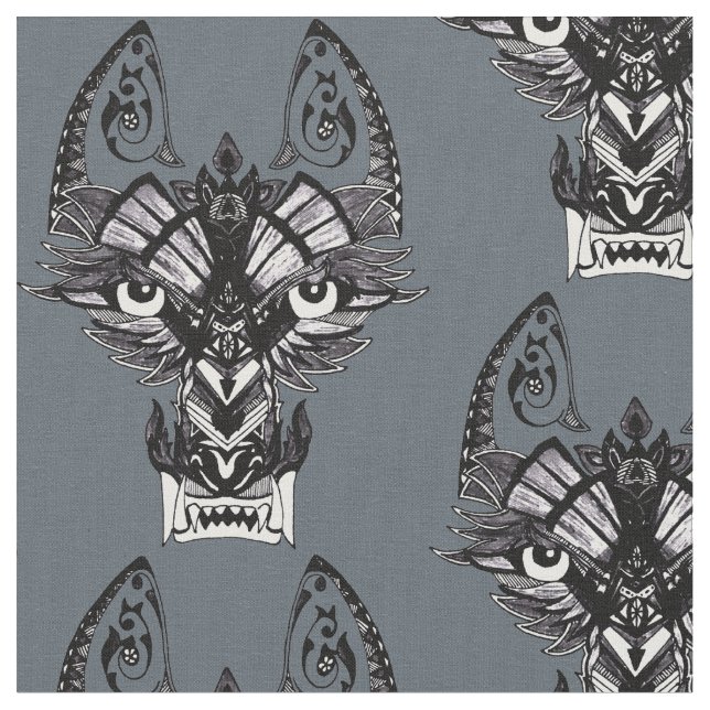 Gray tribal wolf fabric (Close Up)