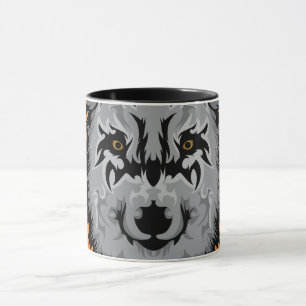 Gray Tribal Wolf Head Mug