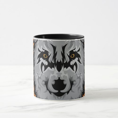 Gray Tribal Wolf Head Mug