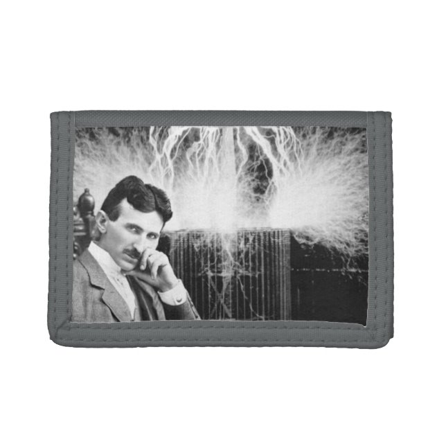 Gray Trifold Nikola Tesla Wallet (Front)