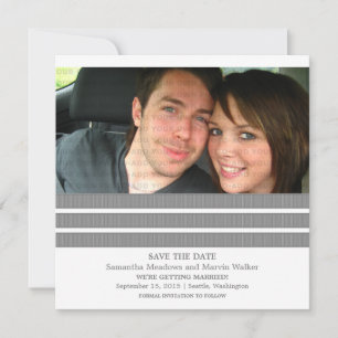 Gray Triple Stripe Photo Save the Date Invite
