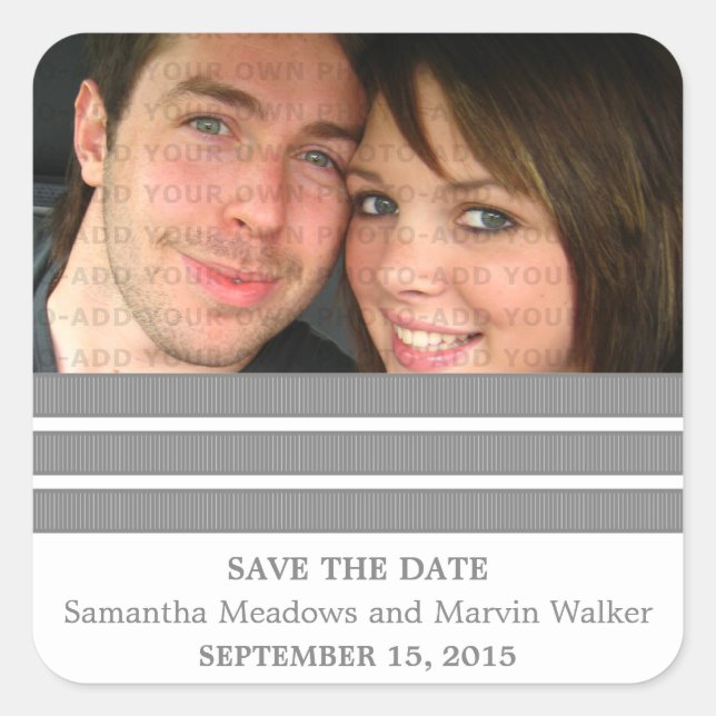 Gray Triple Stripe Save the Date Stickers (Front)