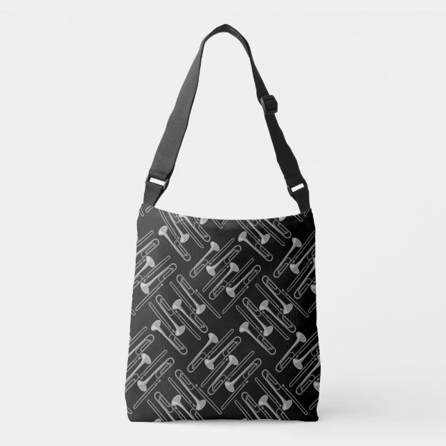 Gray Trombone Crosshatch Pattern Crossbody Bag (Front)