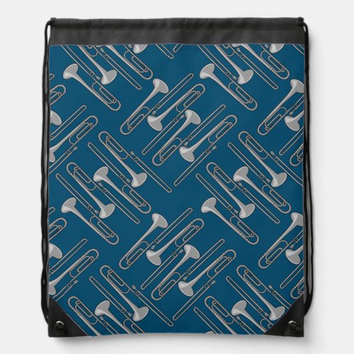 Gray Trombone Crosshatch Pattern Drawstring Bag