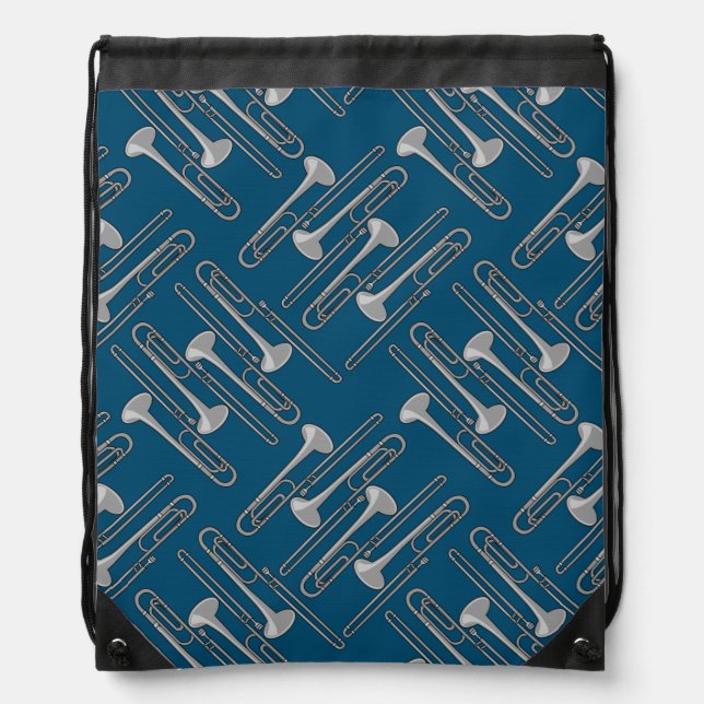 Gray Trombone Crosshatch Pattern Drawstring Bag (Front)