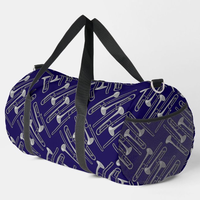 Gray Trombone Crosshatch Pattern Duffle Bag (Right Corner)